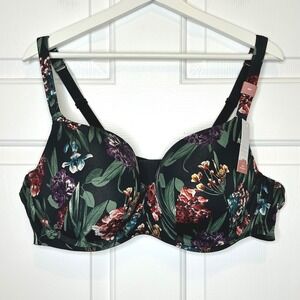 Cacique NWT Boost Balconette 46C Black Floral Print ‎ Bra NWT